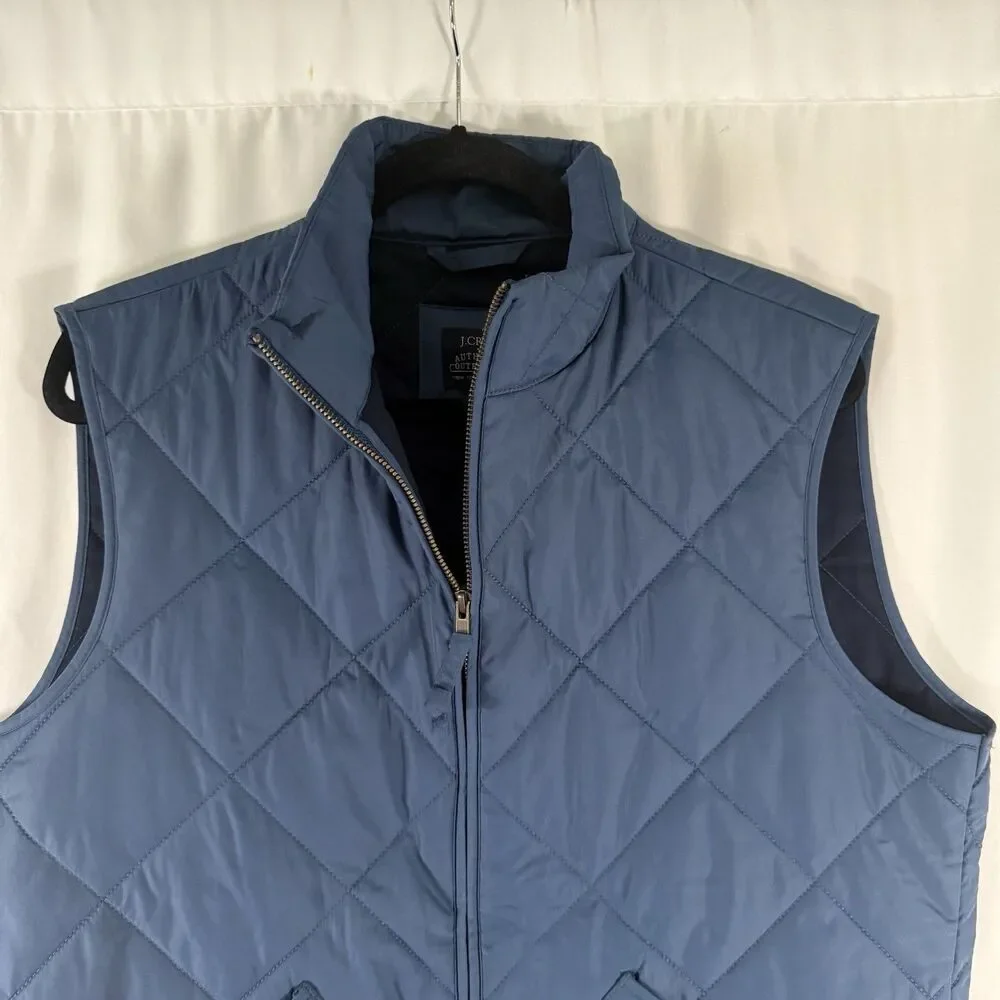 J. Crew Outerwear Vest Men's Medium Solid Blue Puffer Full Zip